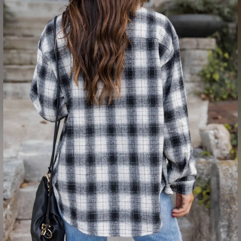 Pink Lily Good Timing Black Plaid Shacket - Picture 5 of 10